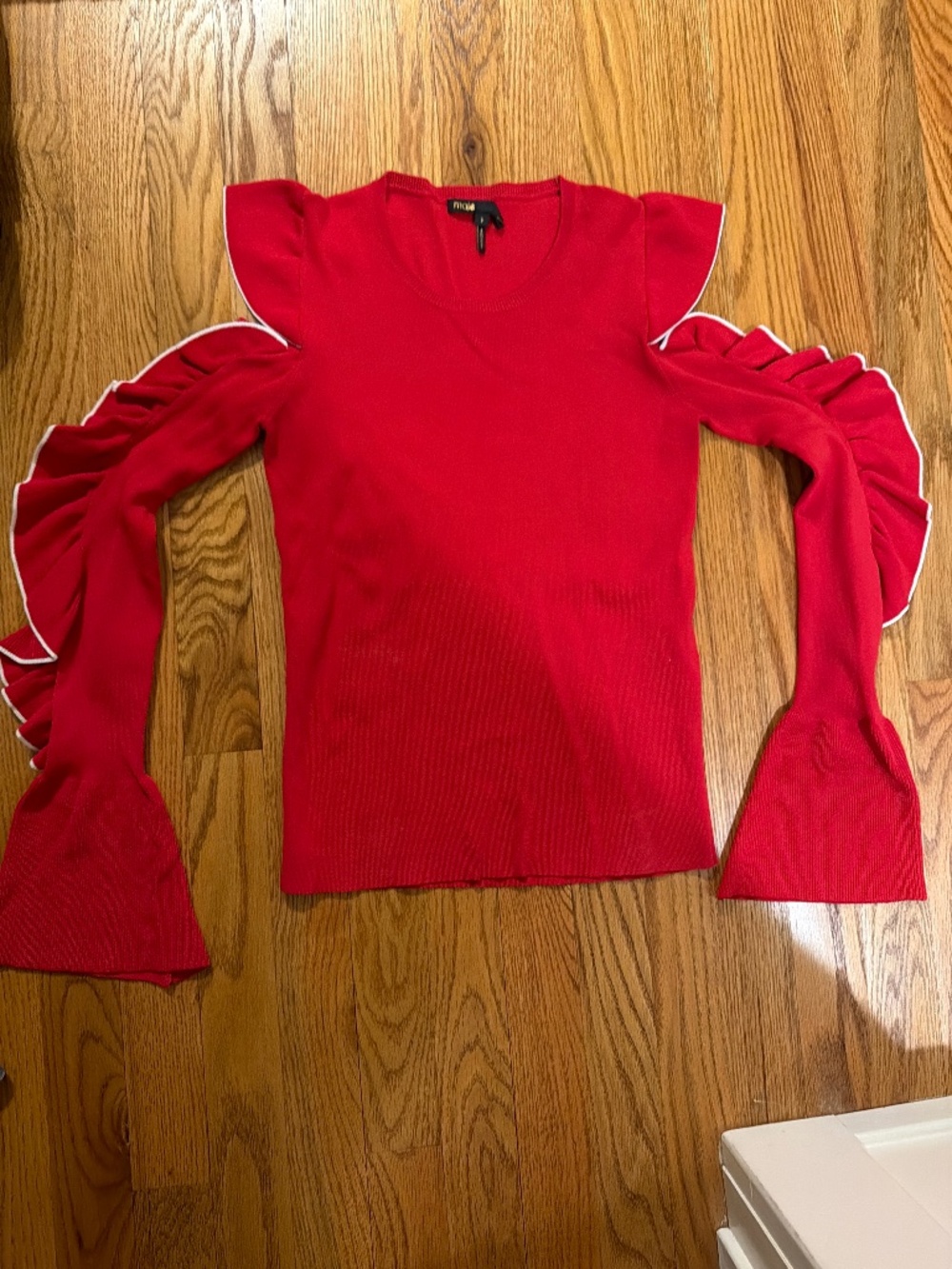 Maje Red Cold Shoulder Long sleeve Ruffle Bell Sleeve